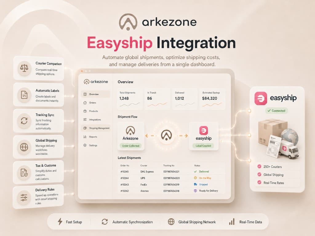 Arkezone Easyship integration — global carriers, labels, tracking sync, and shipment flow in one workspace