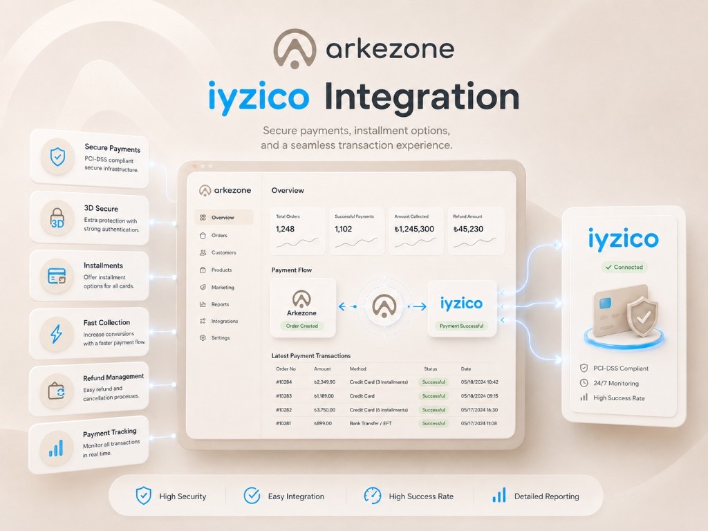 Arkezone iyzico integration — secure payments, 3D Secure, installments, and checkout wired into orders